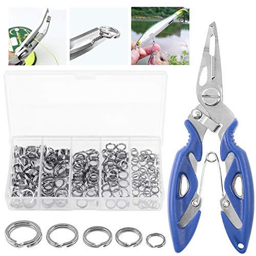 Rustark 201 Pcs Stainless Steel Fishing Split Rings 5 Sizes Double High Strength Lure Tackle Connector kit with Fishing Pliers Fish Hook Remover Fishing Tackle for Freshwater and Saltwater - Image 1