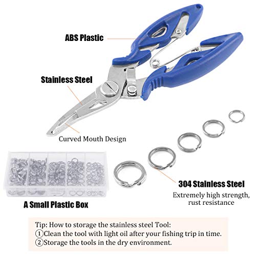 Rustark 201 Pcs Stainless Steel Fishing Split Rings 5 Sizes Double High Strength Lure Tackle Connector kit with Fishing Pliers Fish Hook Remover Fishing Tackle for Freshwater and Saltwater - Image 3