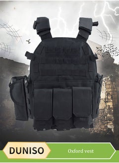 DUNISO Tactical vest, multi functional breathable vest, training protective vest, tactical hunting vest, adjustable, suitable for camping, gaming, outdoor activities, training, black  - Image 1