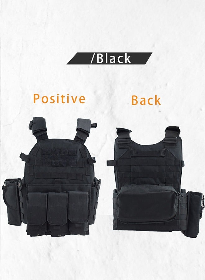 DUNISO سترة تكتيكية، سترة متعددة الوظائف قابلة للتنفس، سترة واقية للتدريب، سترة صيد تكتيكية، قابلة للتعديل، مناسبة للتخييم، الألعاب، الأنشطة الخارجية، التدريب، سوداء - Image 3