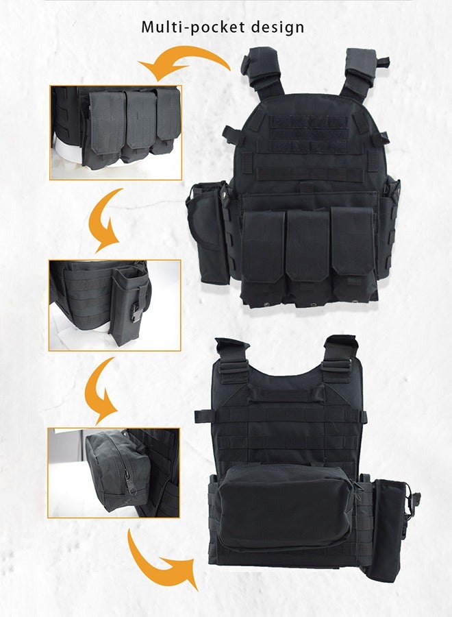 DUNISO سترة تكتيكية، سترة متعددة الوظائف قابلة للتنفس، سترة واقية للتدريب، سترة صيد تكتيكية، قابلة للتعديل، مناسبة للتخييم، الألعاب، الأنشطة الخارجية، التدريب، سوداء - Image 2