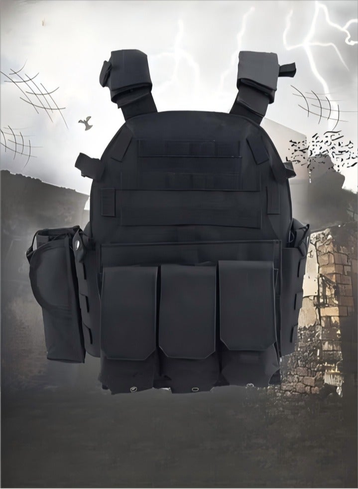 DUNISO سترة تكتيكية، سترة متعددة الوظائف قابلة للتنفس، سترة واقية للتدريب، سترة صيد تكتيكية، قابلة للتعديل، مناسبة للتخييم، الألعاب، الأنشطة الخارجية، التدريب، سوداء - Image 1