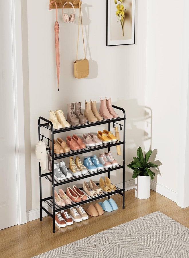 VILICK 4-Tier Shoe Rack 33" Wide Metal Shoe Organizer Long Shoe Storage with 4 Side Hooks Sturdy Shoes Shelf for Closet, Front Door Entrance, Garage, Dorm, Black - Image 2