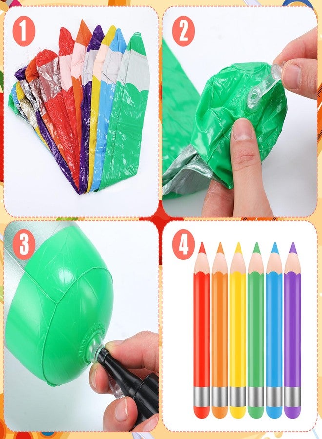 Blueweenly 12 Pcs 27" Back to School Inflatable Pencil Balloon Hanging Blow up Pencils Decoration Arch Garland Kit Giant Large Balloon for First Day of School Welcome Party Photo Prop Classroom Celing - Image 3