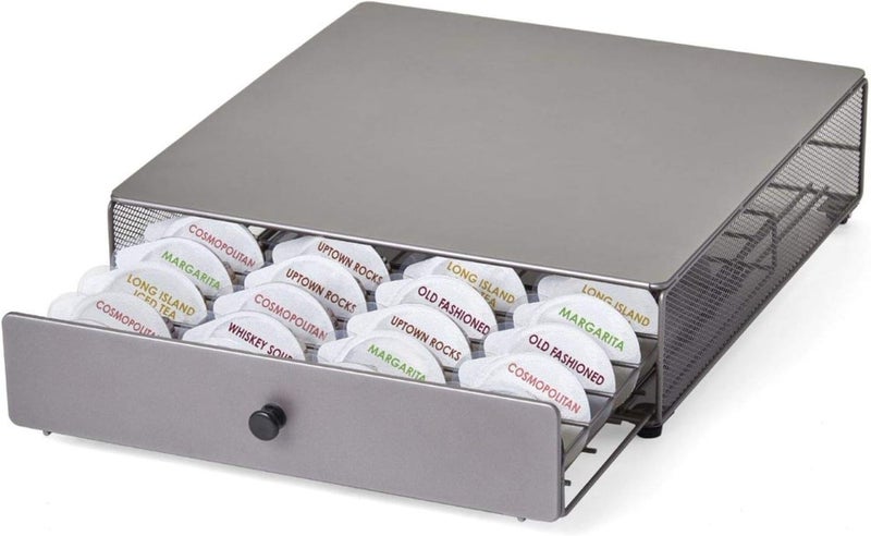 Nifty Solutions Cocktail Beverage Bartesian Capsule Drawer - Holds 36 Pods, Smooth Glide Rolling Drawer, Silver Countertop Organizer - Image 1