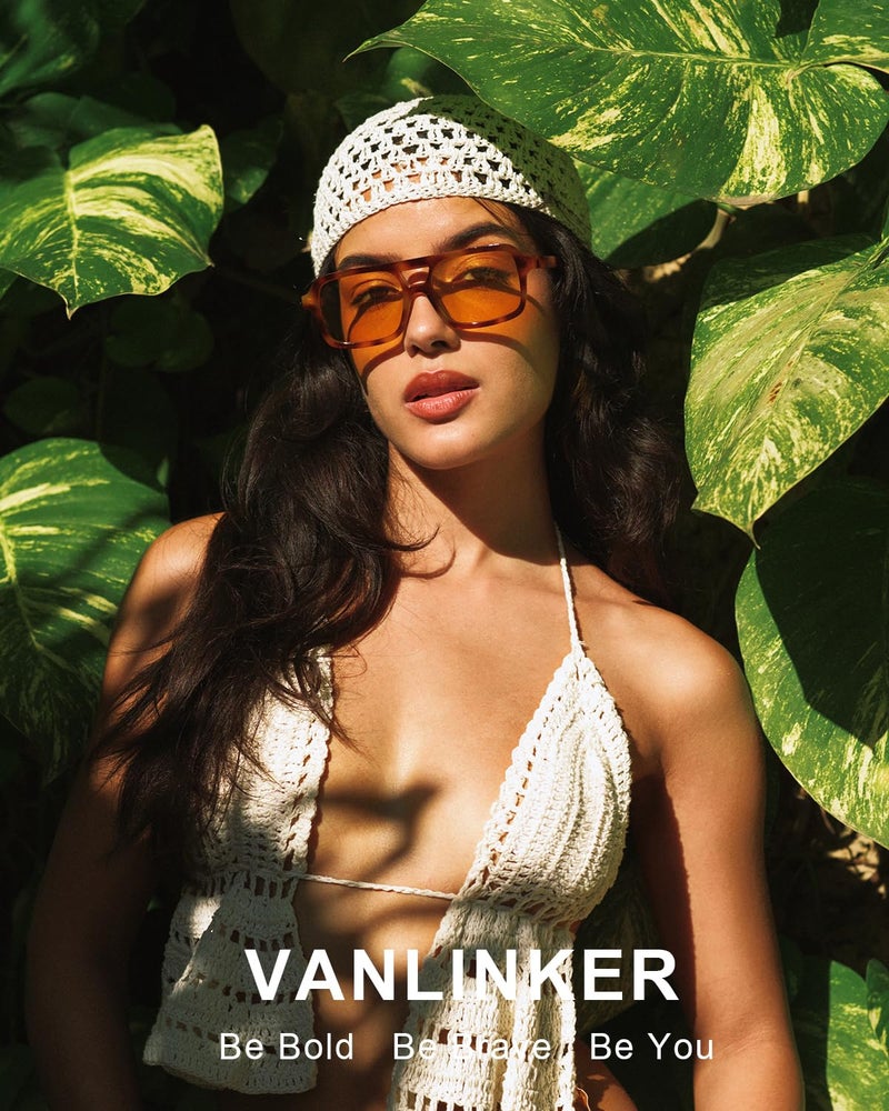 VANLINKER Retro 70s Square Aviator Sunglasses for Women Men Vintage Trendy Rectangle Sun Glasses VL9816,Orange/Tortoise - Image 2