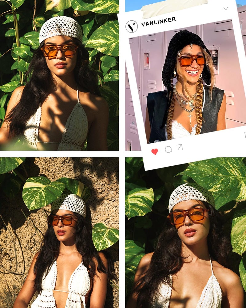 VANLINKER Retro 70s Square Aviator Sunglasses for Women Men Vintage Trendy Rectangle Sun Glasses VL9816,Orange/Tortoise - Image 3