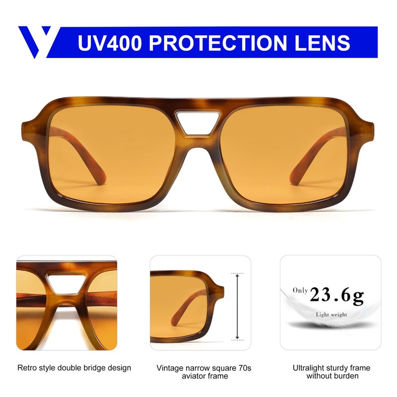 VANLINKER Retro 70s Square Aviator Sunglasses for Women Men Vintage Trendy Rectangle Sun Glasses VL9816,Orange/Tortoise - Image 4