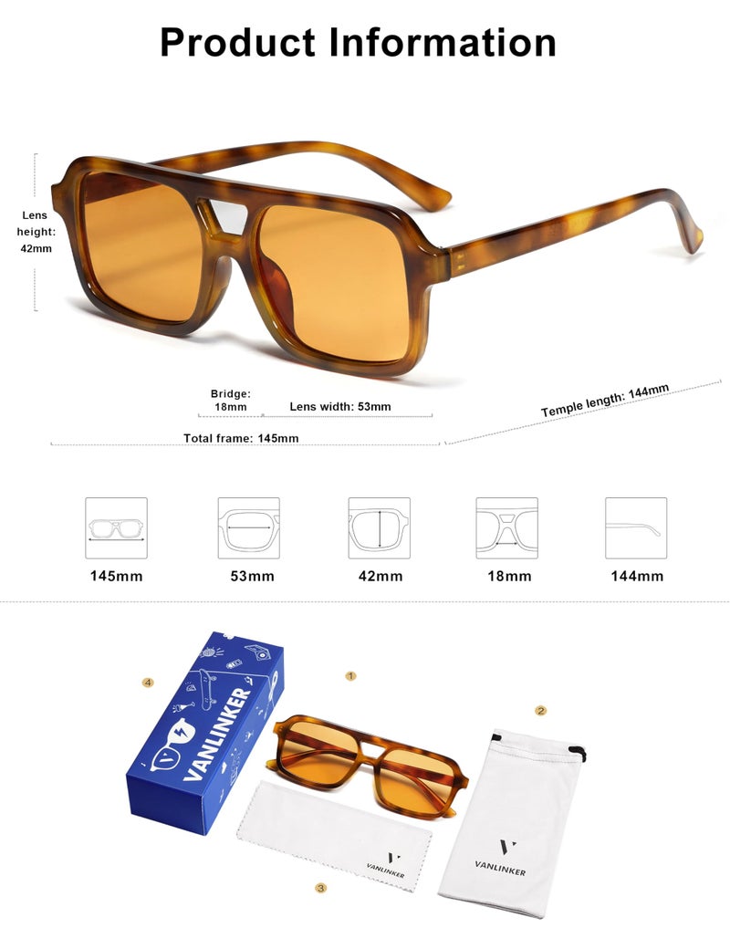 VANLINKER Retro 70s Square Aviator Sunglasses for Women Men Vintage Trendy Rectangle Sun Glasses VL9816,Orange/Tortoise - Image 5