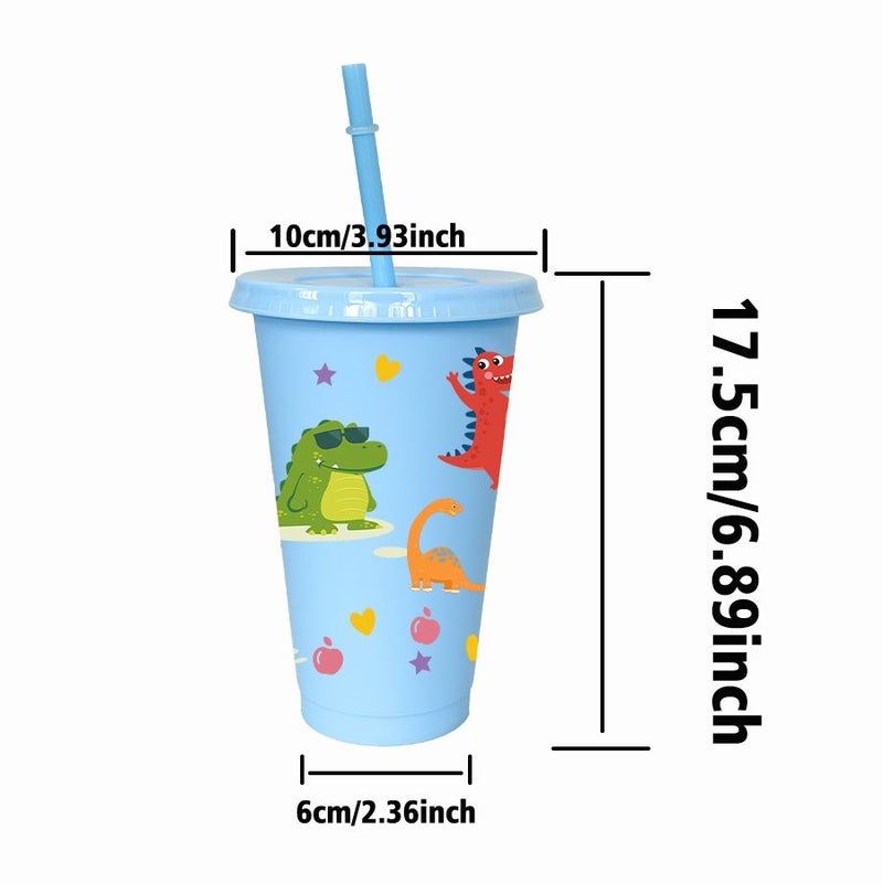 Set Of 5 Light Blue 26 Oz 780 Ml Plastic Party Cups With Dinosaur Pattern Lid And Straw Reusable Tumbler For New Year Valentine Wedding Gifts And Holidays - Image 3