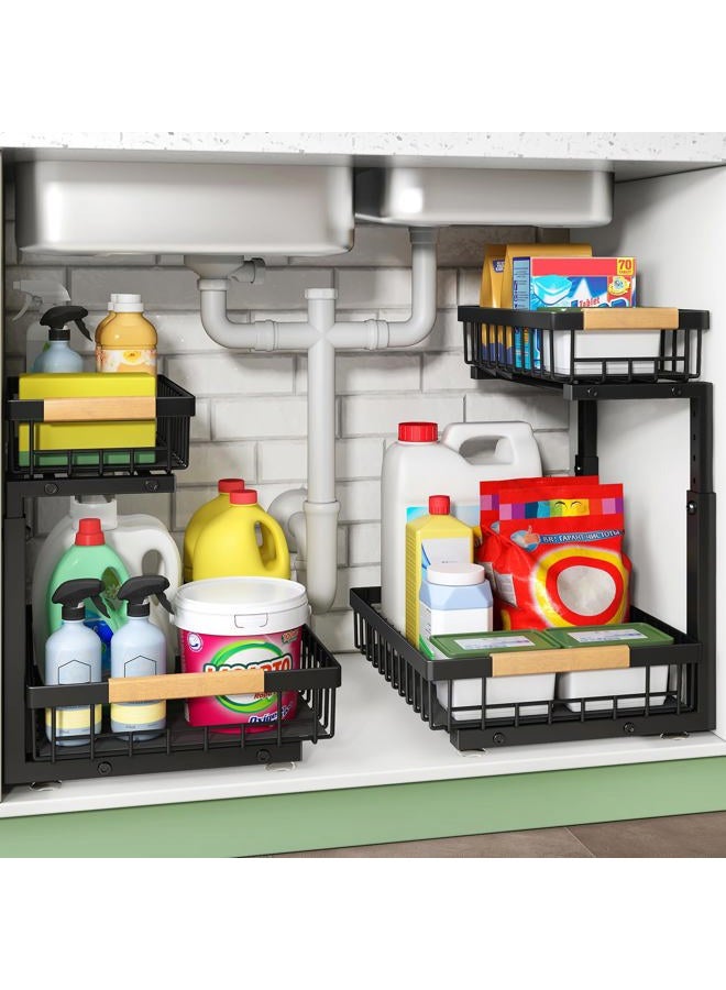 Kitstorack Under Sink Organizer, 2 Packs 2 Tier Under Sink Organizers and Storage, Slide out Pull out Cabinet Organizer Shelf, Metal Sliding Drawer for Kitchen Bathroom Pantry Cabinet Closet Organization Rack - Image 1