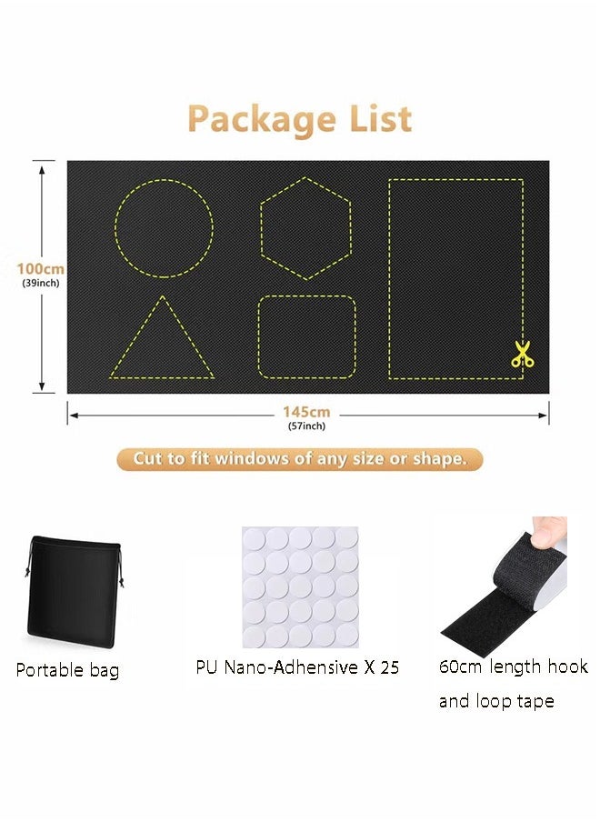 VINSOC - Blackout Blind Portable Blackout Shades Window Stick On Window No Drill Material Curtains 100% Blackout Material Temporary Blinds for Baby Nursery, Bedroom, Dorm Room, Office or Travel Use 100x145cm - Image 1