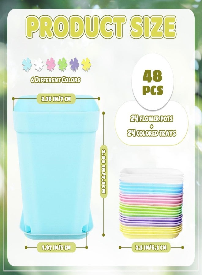OJYUDD 24 Pack Multi Color Plastic Plant Pot,Colorful Plastic Square Pots,Mini Plastic Square Planters for Indoor Outdoor Plants Flowers,Garden,Office,Home Decor,with Pallet - Image 2