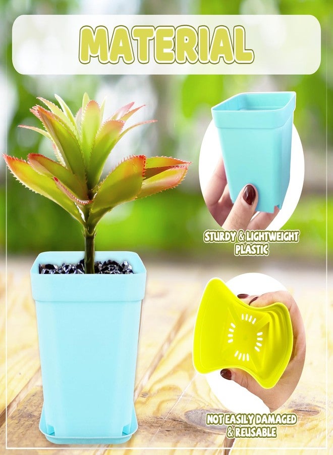 OJYUDD 24 Pack Multi Color Plastic Plant Pot,Colorful Plastic Square Pots,Mini Plastic Square Planters for Indoor Outdoor Plants Flowers,Garden,Office,Home Decor,with Pallet - Image 3