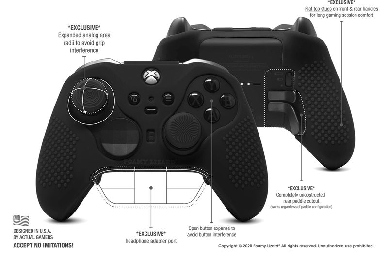 Foamy Lizard Elite Series 2 Studded Grip Skin for Xbox One Elite Series 2 Controller (NOT for Series X/S/Elite 1) by Foamy Lizard - Sweat Free Silicone w/Flat Top Anti-Slip Studs + 8 QSX-Elite Thumb Grips (Black) - Image 4