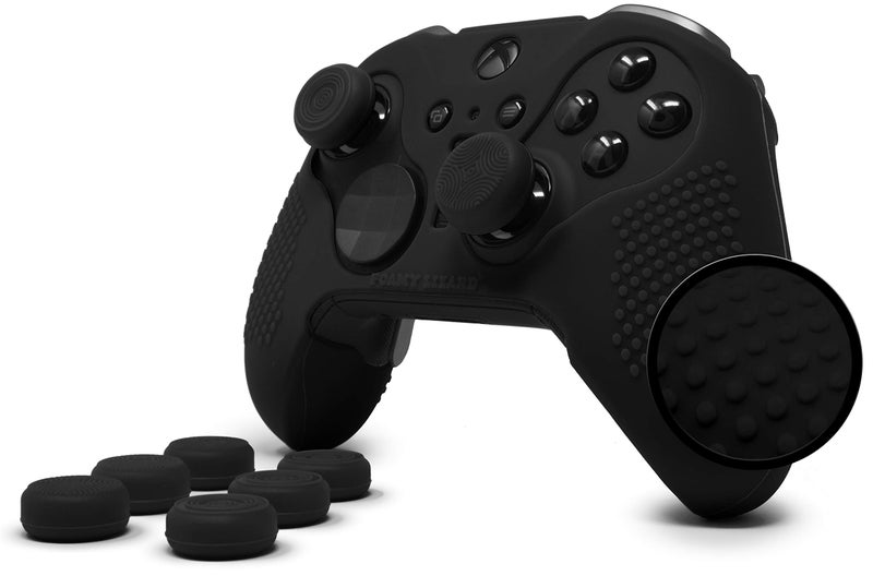 Foamy Lizard Elite Series 2 Studded Grip Skin for Xbox One Elite Series 2 Controller (NOT for Series X/S/Elite 1) by Foamy Lizard - Sweat Free Silicone w/Flat Top Anti-Slip Studs + 8 QSX-Elite Thumb Grips (Black) - Image 1