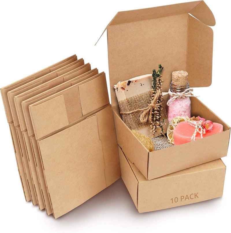 Cardboard Gift Box – 10 Pieces – 12x12x5cm – Easy to Assemble – for Gift Wrapping, Jewelry and Craft Products (Brown) - Image 1