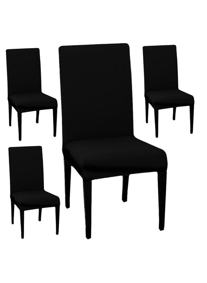 HOTKEI HOTKEI Pack of 4 Black Color 200 GSM Elastic Stretchable Dining Table Chair Seat Cover Protector Slipcover for Dining Table Chair Covers Stretchable 1 Piece Pack of 4 Seater - Image 1