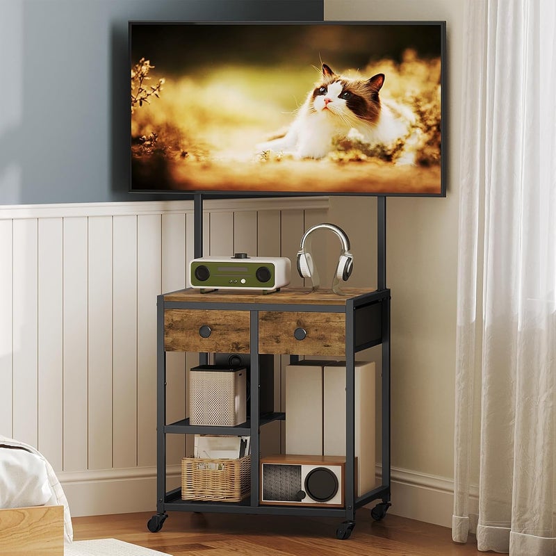 YATINEY TV Stand with Mount, Corner TV Stand with Wheels, for TVs up to 50 Inches, Rolling Entertainment Center, Small TV Stands, for Living Room, Meeting Room, Bedroom, Rustic Brown DS08BR - Image 2