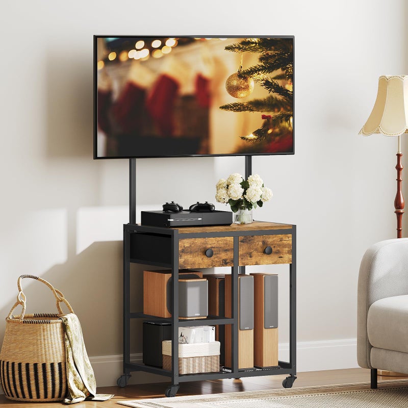 YATINEY TV Stand with Mount, Corner TV Stand with Wheels, for TVs up to 50 Inches, Rolling Entertainment Center, Small TV Stands, for Living Room, Meeting Room, Bedroom, Rustic Brown DS08BR - Image 3