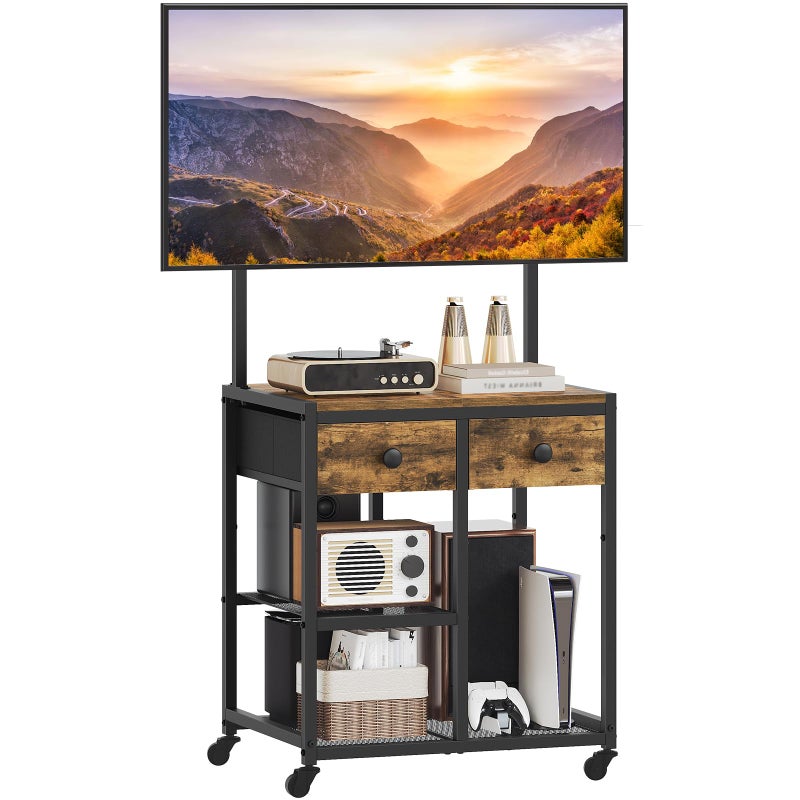 YATINEY TV Stand with Mount, Corner TV Stand with Wheels, for TVs up to 50 Inches, Rolling Entertainment Center, Small TV Stands, for Living Room, Meeting Room, Bedroom, Rustic Brown DS08BR - Image 1