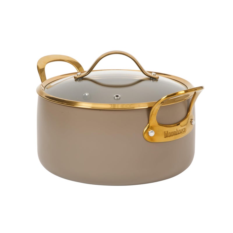 Bloomhouse - Two Time Oprah's Favorite Things Winner - 6 Quart Heavy Duty Aluminum Premium PFA Free Ceramic Nonstick Dutch Oven Pot with Lid - Cappuccino Cream with Gold Handle - Image 1