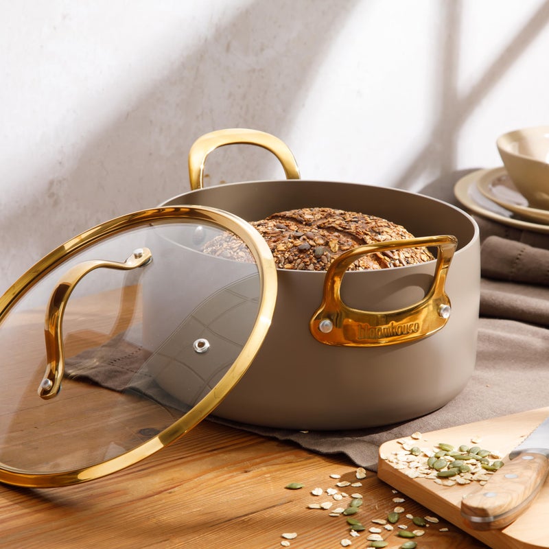 Bloomhouse - Two Time Oprah's Favorite Things Winner - 6 Quart Heavy Duty Aluminum Premium PFA Free Ceramic Nonstick Dutch Oven Pot with Lid - Cappuccino Cream with Gold Handle - Image 3