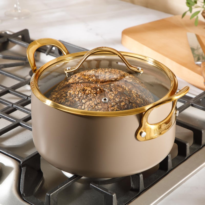 Bloomhouse - Two Time Oprah's Favorite Things Winner - 6 Quart Heavy Duty Aluminum Premium PFA Free Ceramic Nonstick Dutch Oven Pot with Lid - Cappuccino Cream with Gold Handle - Image 4