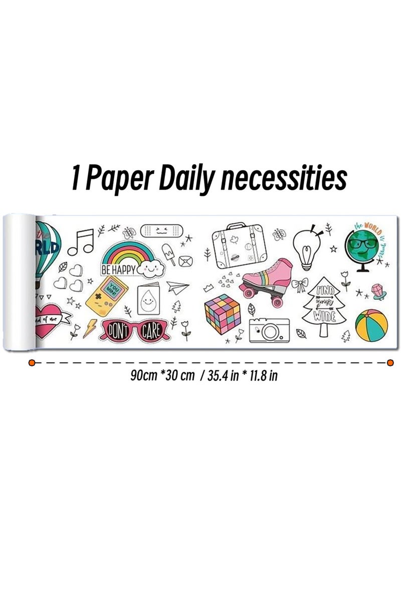 لفة ورق رسم حيوانات يومية 90 سم للأطفال، لفة ورق تلوين يدوية الصنع، تعبئة ألوان، جرافيتي