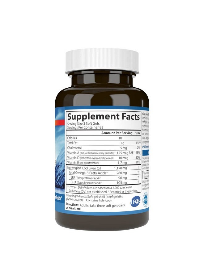 Cod Liver Oil Minis 280 Mg Omega3S + Vitamins A & D3 Heart Support & Cognitive Function Vision Health 250 Mini Soft Gels