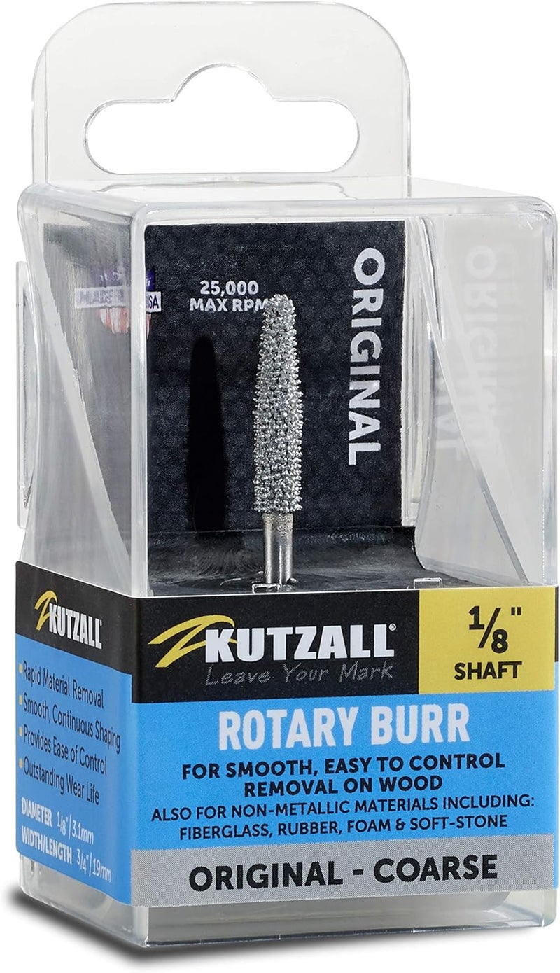 Kutzall Original Taper Rotary Burr, 1/8" Shaft, Coarse - Woodworking Tool for Dremel and Other Grinders - Image 1