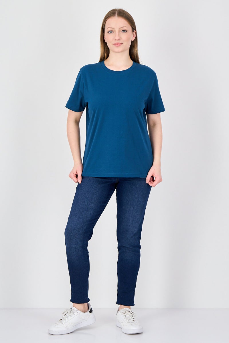 Fudo Comforts By Fudo Women Crew Neck Short Sleeve Plain T-Shirt, Teal Blue - Image 2