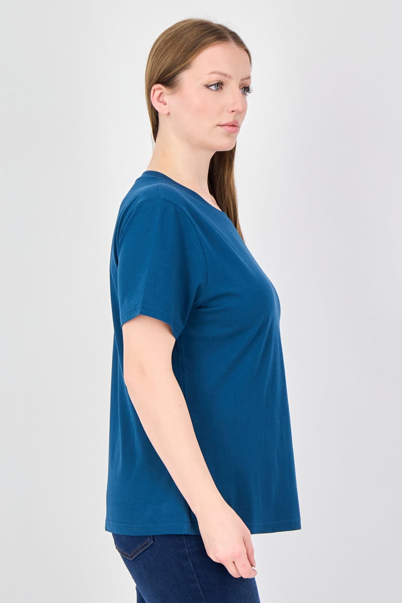 Fudo Comforts By Fudo Women Crew Neck Short Sleeve Plain T-Shirt, Teal Blue - Image 3