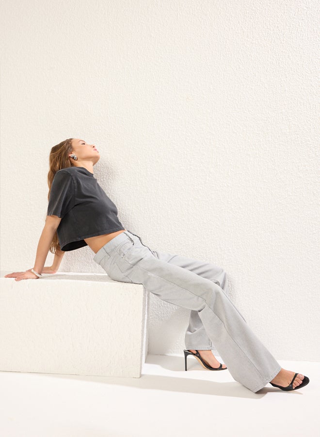 trendyol Gray Regular Waist Loose Wide Leg Jeans - Image 2