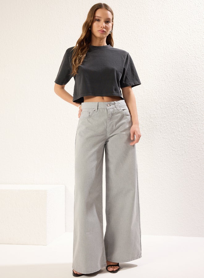 trendyol Gray Regular Waist Loose Wide Leg Jeans - Image 1