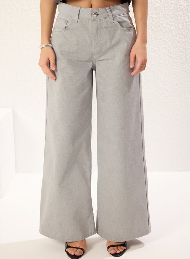 trendyol Gray Regular Waist Loose Wide Leg Jeans - Image 3