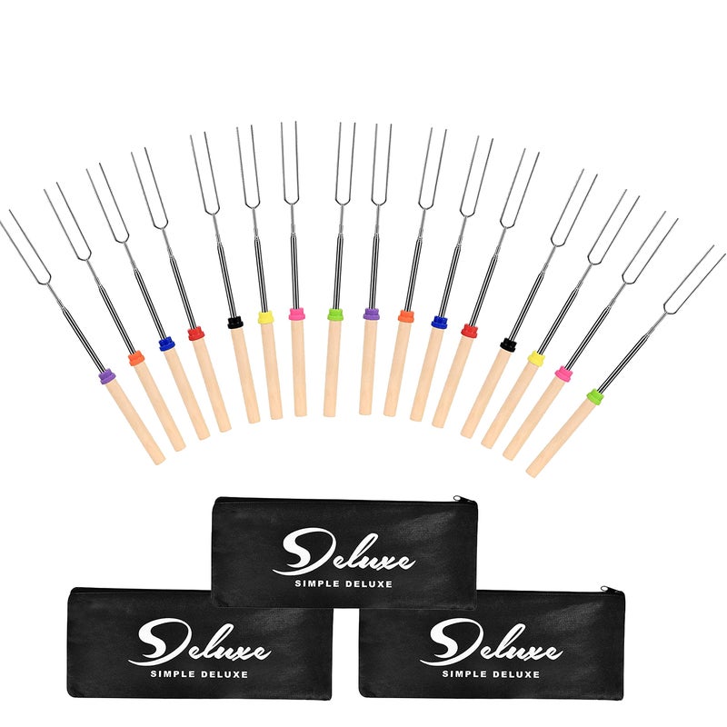 Simple Deluxe 24 Pcs 32 inch Marshmallow Roasting Sticks Extendable Design  Stainless Steel Smores Skewers For Camping Bonfire Fireplace Retractible Sticks with Wooden Handle