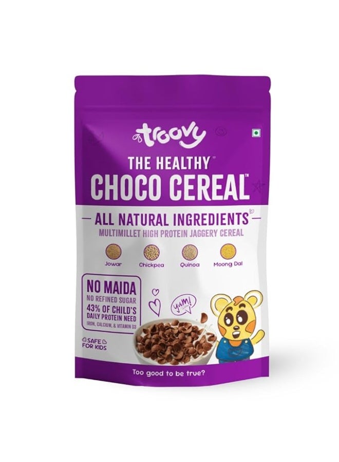 Troovy Healthy Choco Cereal | All Natural Ingredients | Made with Millets, Dals & Cereals, Jaggery Sweetened | No Preservatives, No Palm Oil, No Refined Sugar | 230gm - Image 1