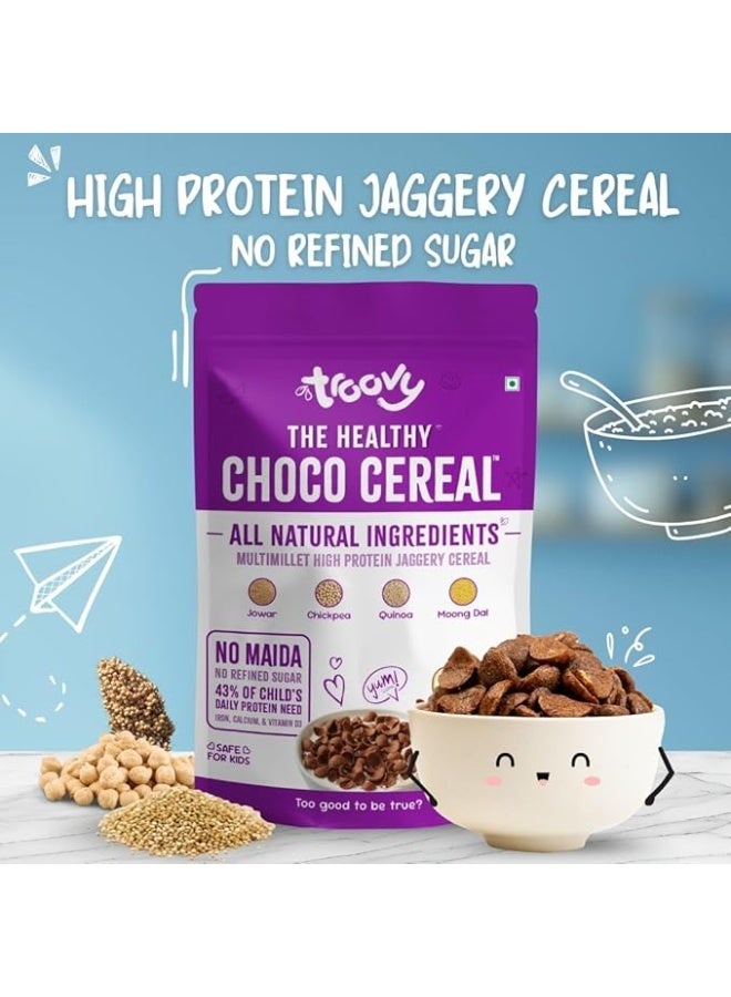 Troovy Healthy Choco Cereal | All Natural Ingredients | Made with Millets, Dals & Cereals, Jaggery Sweetened | No Preservatives, No Palm Oil, No Refined Sugar | 230gm - Image 2