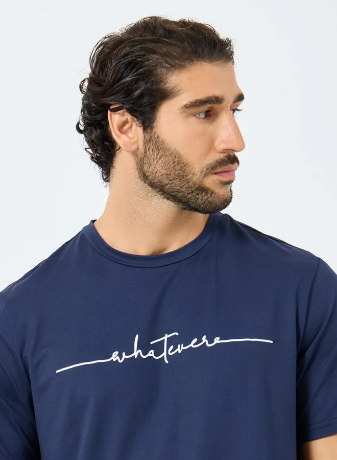 Take Two Take Two Navy Blue Slogan Print Round Neck Short Sleeve T-Shirt