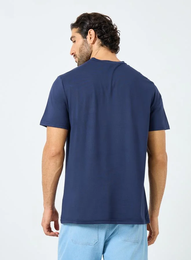 Take Two Take Two Navy Blue Slogan Print Round Neck Short Sleeve T-Shirt