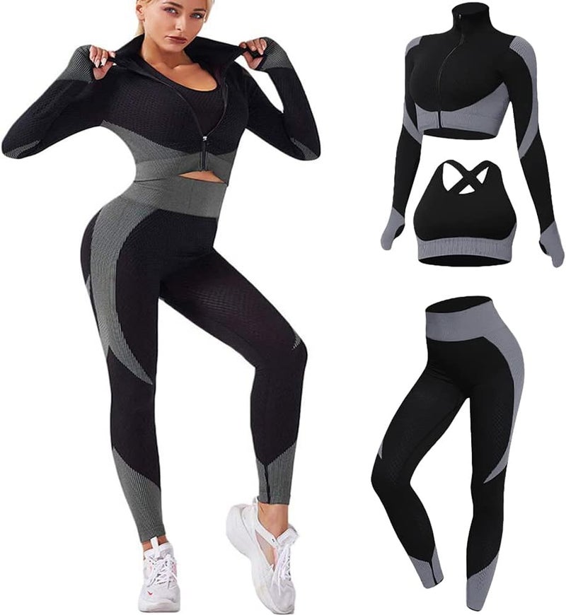 Veriliss 3pcs Seamless Outfit Workout Sets Gym for Women, Fitness Sports School Running Clothes Yoga Sportswear - Image 1