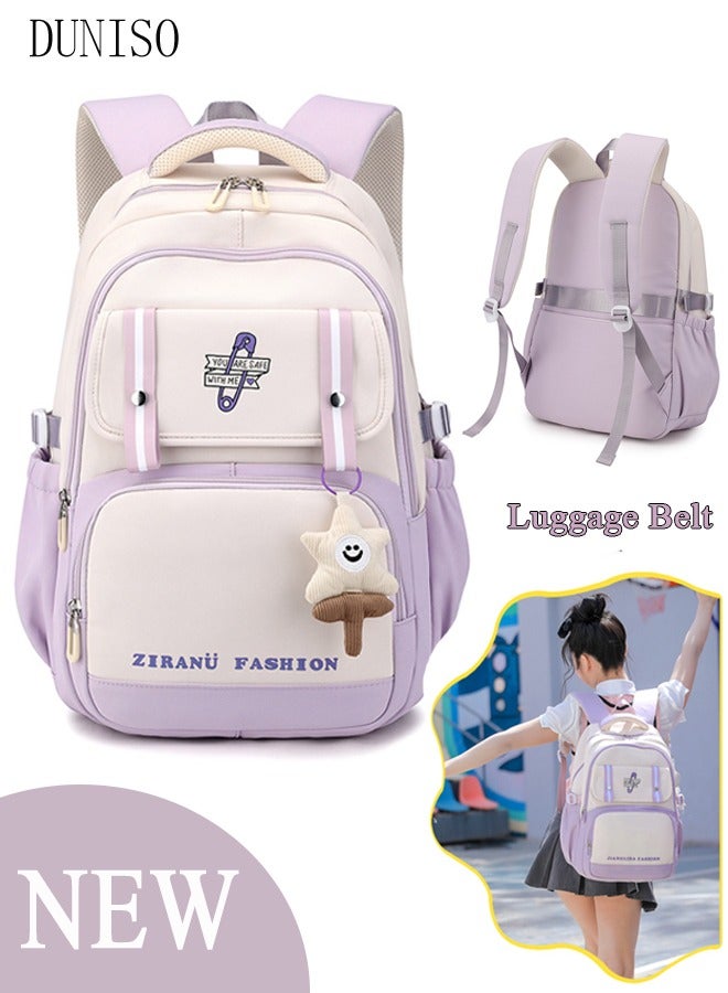 DUNISO Girl's School Backpack Waterproof Book Bag with Compartments and Doll Pendant for Teen Girl Kid Students Elementary School Kids' School Bag With Large Capacity - Image 1