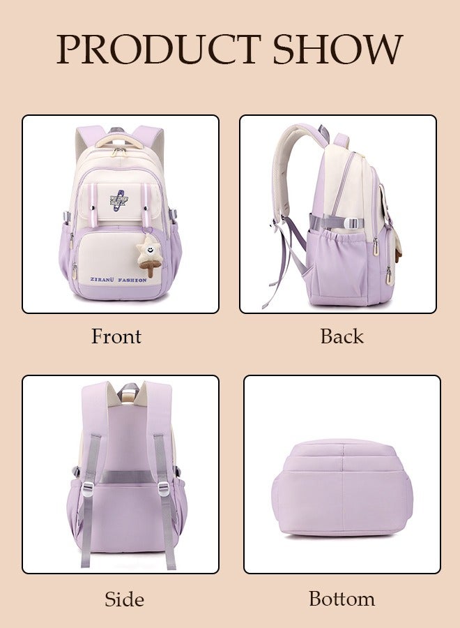 DUNISO Girl's School Backpack Waterproof Book Bag with Compartments and Doll Pendant for Teen Girl Kid Students Elementary School Kids' School Bag With Large Capacity - Image 2