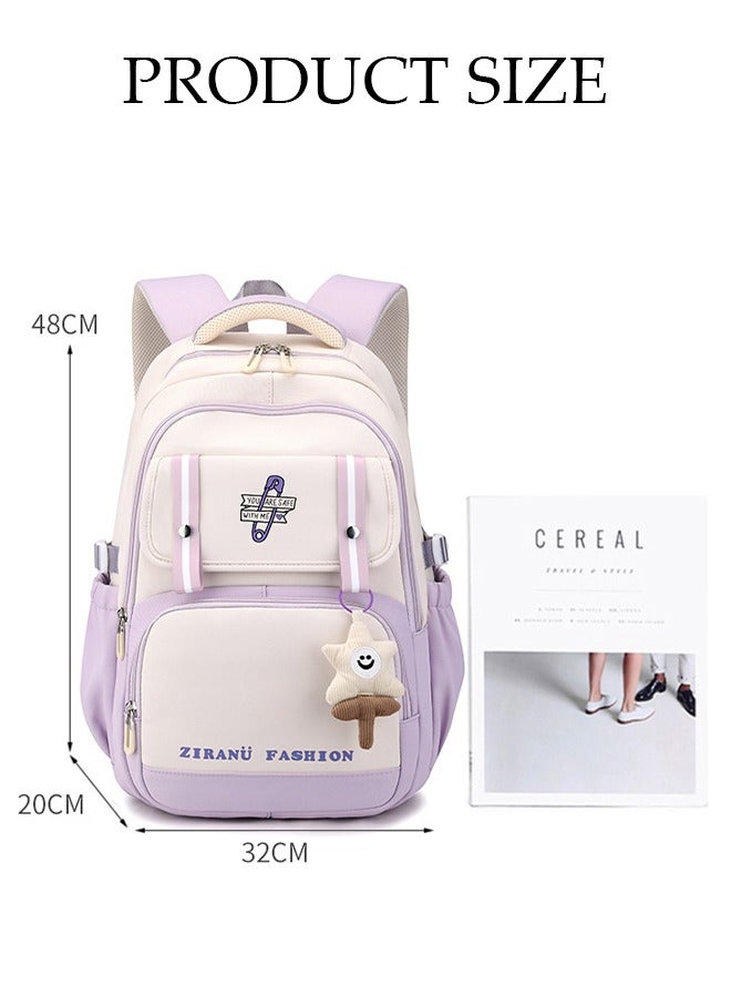 DUNISO Girl's School Backpack Waterproof Book Bag with Compartments and Doll Pendant for Teen Girl Kid Students Elementary School Kids' School Bag With Large Capacity - Image 4