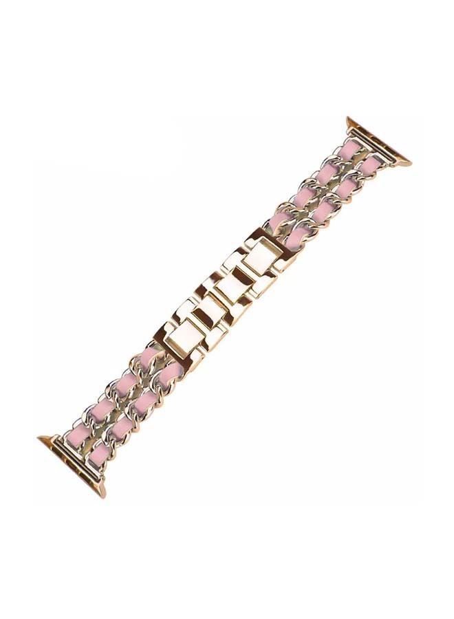NIBEMINENT Metal Leather Bracelet for Apple Watch 38/40/41mm Rose Gold/Pink  - Image 1