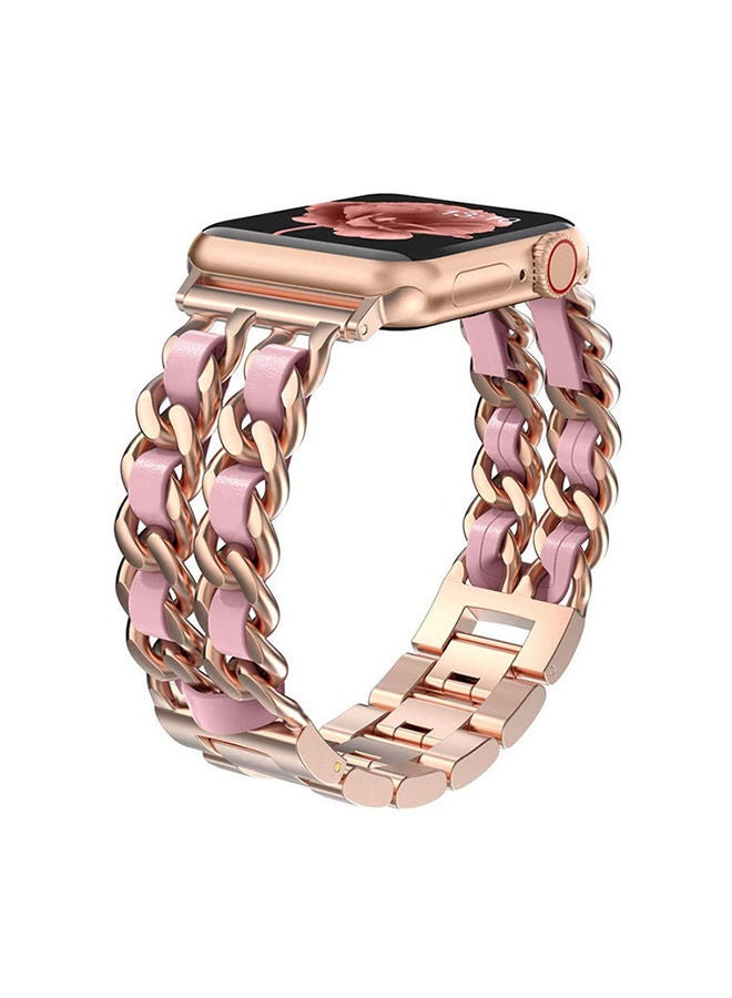 NIBEMINENT Metal Leather Bracelet for Apple Watch 38/40/41mm Rose Gold/Pink  - Image 3
