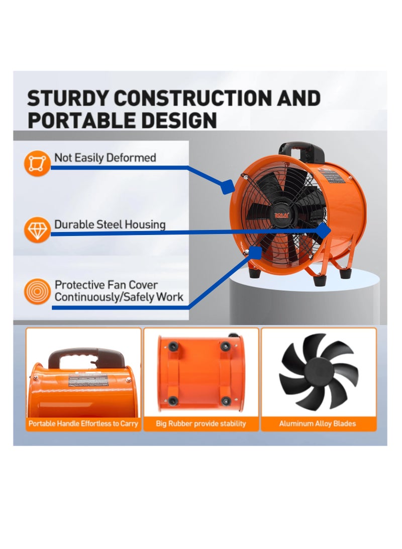بوناي مروحة تهوية صناعية من بوناي، مقاس ١٢ بوصة، ٦٠٠ واط | منفاخ محوري عالي السرعة ٢٩٠٠ دورة في الدقيقة | محرك هواء محمول عالي التحمل، ٦٢ متر مكعب/دقيقة، ٣٥٠ باسكال | طور واحد ٢٢٠ فولت، مناسب للمرآب، الورش، والإنشاءات - Image 4