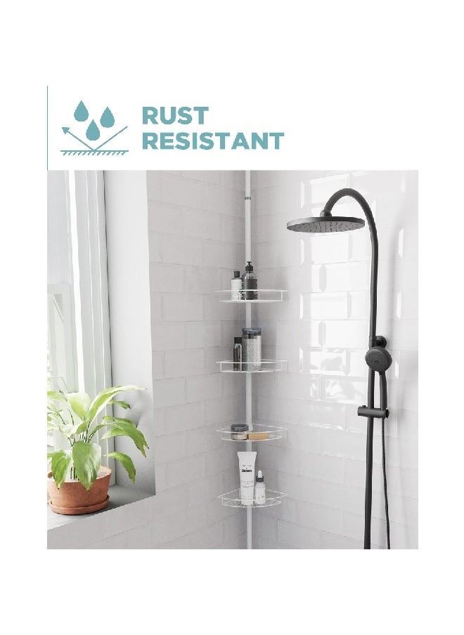 Zenna Home - 4-Tier Tension Pole Adjustable Wire Design Shower Caddy White 97 x 11.6 x 8.1 Inch 2156WW - Image 1