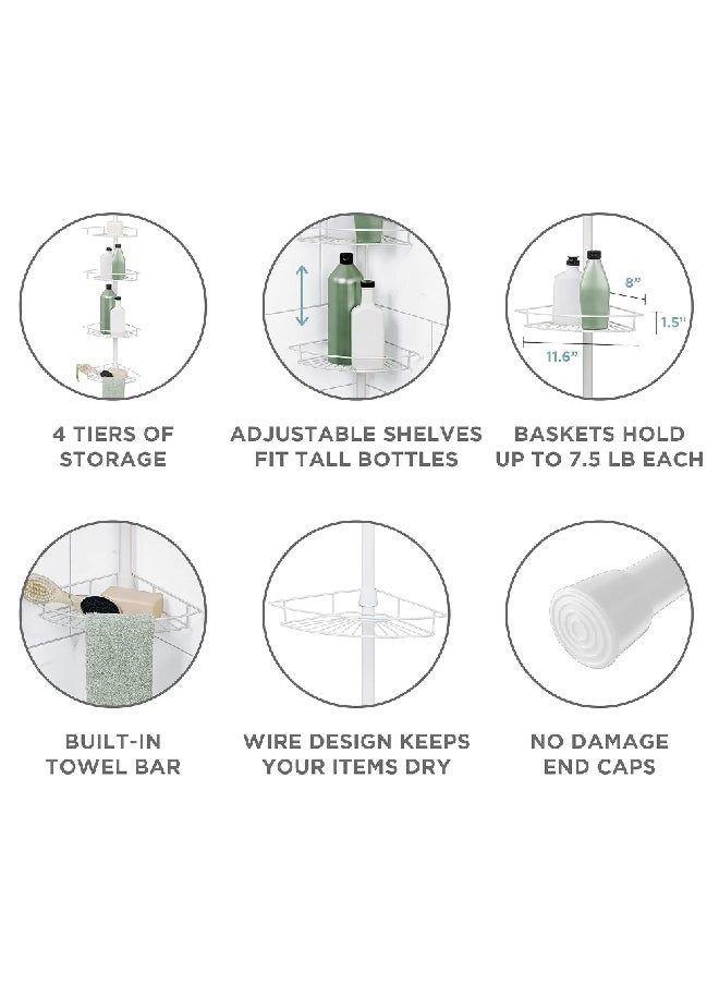 Zenna Home - 4-Tier Tension Pole Adjustable Wire Design Shower Caddy White 97 x 11.6 x 8.1 Inch 2156WW - Image 1